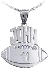 Vista 2 de Dije deportivo de fútbol Fútbol personalizado Dije de fútbol personalizado con nombre y número Plata de ley Fabricado en Estados Unidos, Plata
