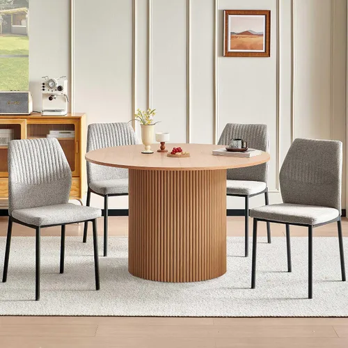 Vista 14 de Juego de 2 sillas de comedor de piel sintética marrón, cómodas sillas de cocina tapizadas sin brazos con patas de metal negro para sala de estar