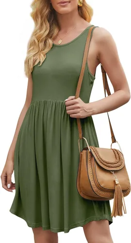 Vista 5 de HiMONE - Vestidos de verano sin mangas para mujer, vestido casual de playa, pequeño con bolsillo, moderno