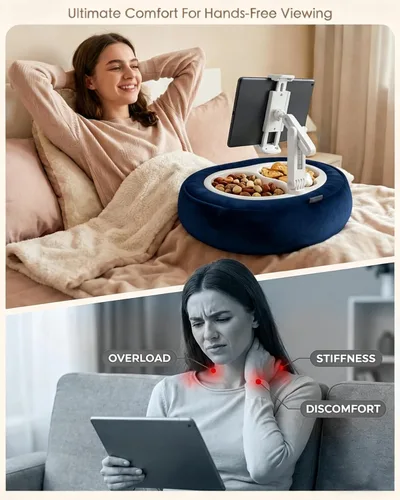 Vista 2 de Miledi Soporte de almohada para tableta, compatible con Kindle de 5 a 12.9 pulgadas, iPad, teléfono/tableta, soporte giratorio de 360° para cama