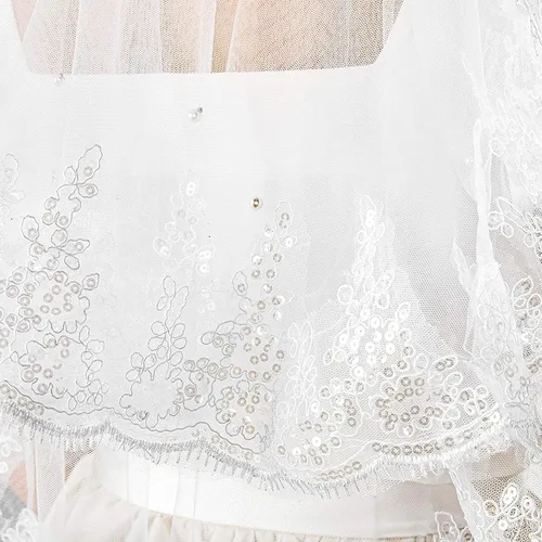 Vista 2 de Sparkle and Bash Velo de 2 niveles para novia velo de novia de encaje blanco 34 pulgadas Blanco
