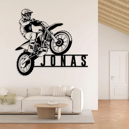 Vista 3 de Arte de pared de metal personalizado para motocicleta con luz LED, regalos para el día del padre, regalos de moto de cross para niños y hombres