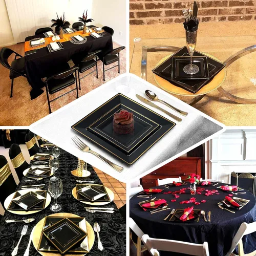Vista 5 de Efavormart - Platos cuadrados de plástico para postre de ensalada de 7 pulgadas con borde dorado, 10