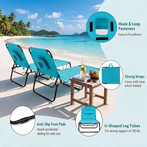 Vista 6 de GYMAX Silla bronceadora, sillas plegables con orificio para la cara y funda, asa de transporte de almohada extraíble, portátil, compacta, diseño al