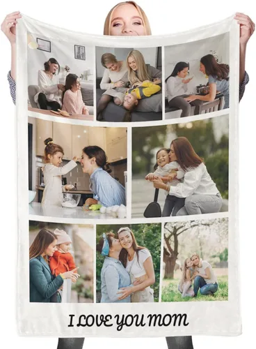 Vista 15 de Regalos de cumpleaños personalizados, manta personalizada con mis propias fotos para mujeres, hombres, mamá, papá