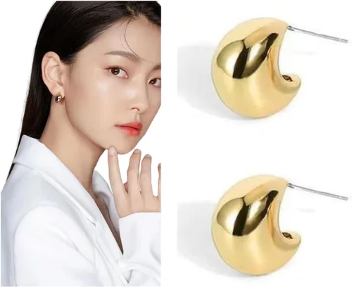Vista 2 de SYWDUDUCLT Oversized chunky Gold Earrings gold plated earrings Lightweight Drop Earrings Fashion Jewelry for Women Girls Gift with 18K Real Gold