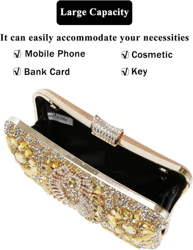 Vista 3 de COAIMANEY Bolso de mano de lentejuelas brillantes con diamantes de imitación para mujer, bolso de mano de noche, bolso de hombro para boda, fiesta