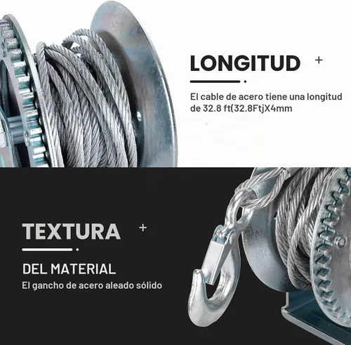 Vista 7 de Cabrestante de mano resistente de 800 libras con cable de alambre de acero de 32 pies, cabrestante de engranajes de correa de manivela manual
