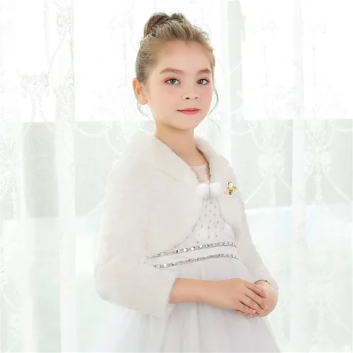 Vista 4 de Bolero de piel sintética de princesa para niñas, vestido de boda