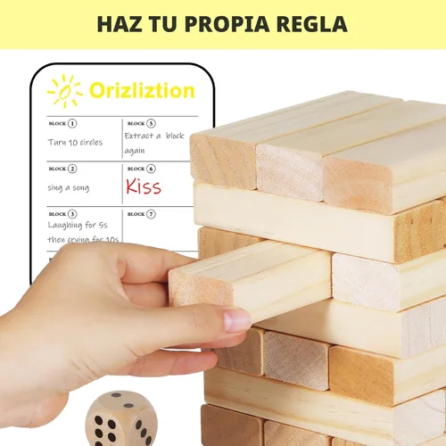 Vista 4 de Juego de Torre Tambaleante, Juegos al Aire Libre para Adultos y Niños, Más de 3.3 Pies, 60 Piezas Premium de Juegos de Apilamiento de Madera