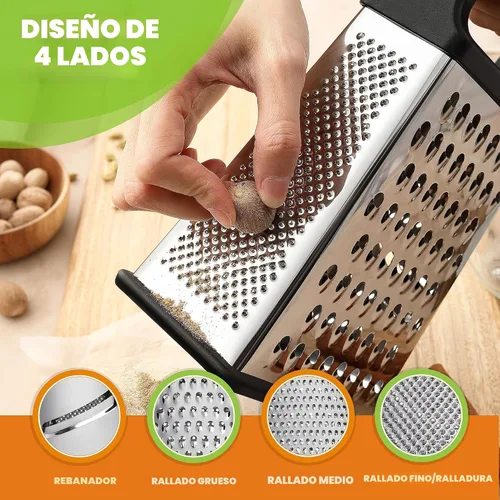 Vista 6 de Spring Chef Rallador Profesional de Queso - Acero Inoxidable, Tamaño XL, 4 Lados - Rallador de Caja Perfecto para Queso Parmesano, Verduras, Negro