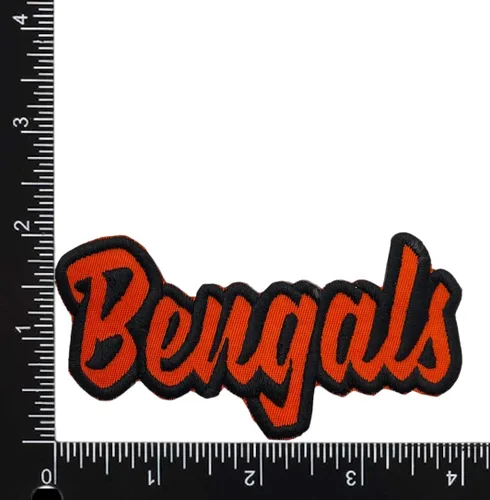 Vista 2 de Bengals, espíritu escolar, bordado, parche para planchar (2 x 4 pulgadas) (sarga naranja/contorno negro)
