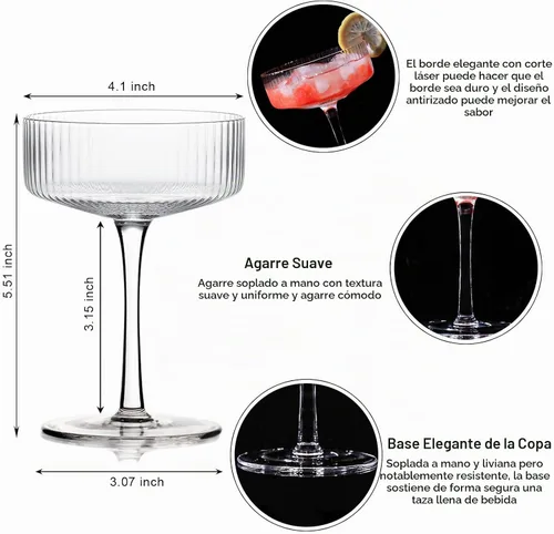 Vista 3 de BACLIFE - Juego de 4 vasos de Martini de 9 onzas con tallo