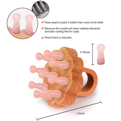 Vista 5 de ideayard Hongo Gua Sha 2pcs & Peine Masaje Cuarzo Rosa