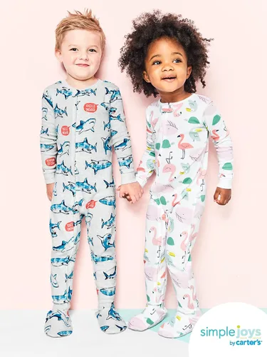 Vista 4 de Simple Joys by Carter's - Pijama de algodón con pies ajustados para niños pequeños y bebés, paquete de 3