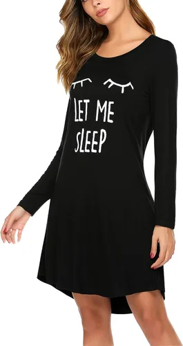 Vista 4 de HOTOUCH Camisón de manga larga para mujer, con estampado lindo, suave, hasta la rodilla, pijama para dormir