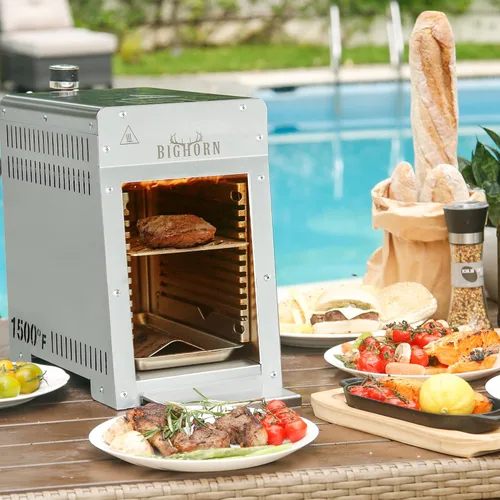 Vista 6 de BIG HORN OUTDOORS Parrilla de propano a gas infrarroja portátil, de acero inoxidable de 1500 grados, parrilla de mesa de cocción rápida para carne