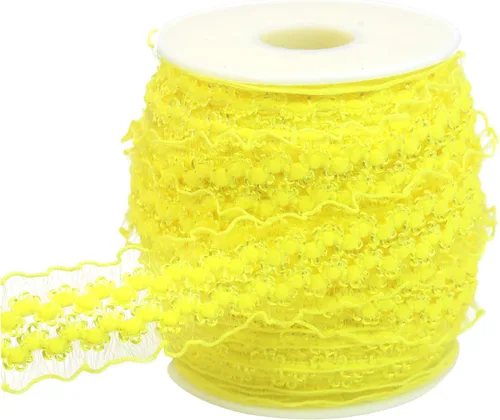 Vista 11 de Cinta de encaje elástica negra con volantes de 20 yardas para coser de 1 pulgada de organza de doble onda, ajuste de encaje, ropa y ropa