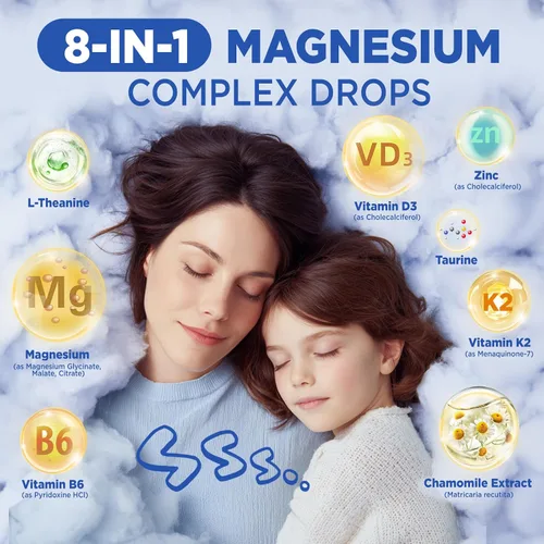 Vista 5 de Liposomal Kids - Gotas de glicinato de magnesio para niños, complejo de magnesio triple líquido de 400 mg para adultos, con D3 y K2, B6, zinc
