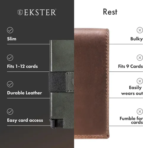 Vista 3 de Ekster Senate - Cartera de cuero para tarjetas - Bloqueo RFID - Acceso rápido a la tarjeta, Verde (Juniper Green), Cartera delgada