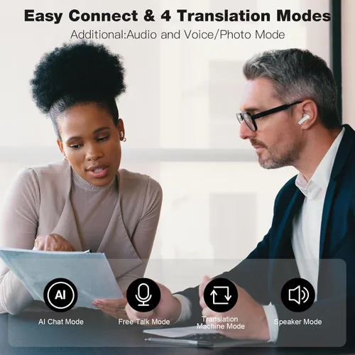 Vista 10 de IAMJOY Auriculares de Traducción de Idiomas, Dispositivo Traductor Bidireccional de 163 Idiomas y Acentos Integrado con 6 Micrófonos, Auriculares