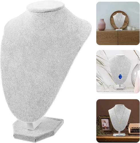 Vista 8 de VICASKY Jewelry Display Stand Necklace Bust Mannequin Model 25x18cm Frosted Velvet Necklace Holder Jewelry Showcase Rack for Pendant Organization