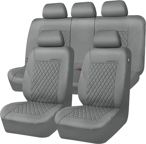 Vista 9 de CAR PASS Funda de asiento de cuero acolchada para dos asientos delanteros, universal, impermeable, de lujo, de PU premium, de vinilo