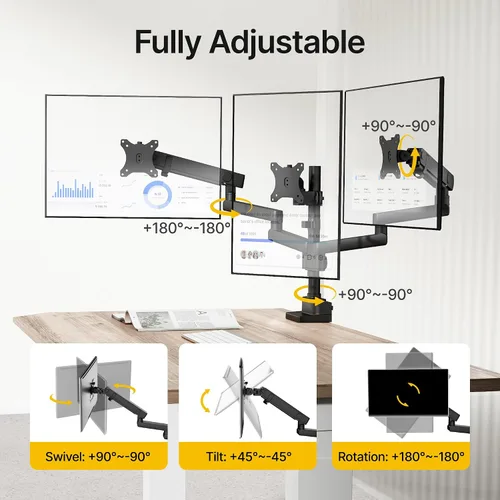 Vista 3 de monTEK Soporte de monitor triple para pantallas de 13 a 27 pulgadas, máximo
