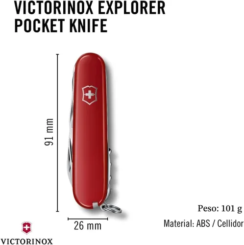 Vista 4 de Victorinox Explorer Navaja Suiza, Navaja de Bolsillo de 16 Funciones Fabricada en Suiza con 2 Hojas, Sacacorchos, Tijeras y Destornilladores - Rojo