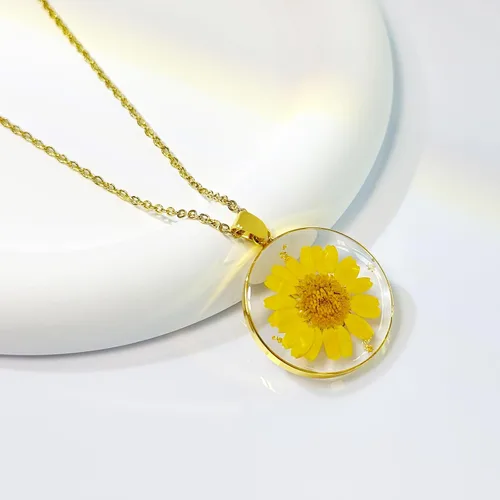Vista 3 de Collares de flores de nacimiento para mujer, collar de 1 a 12 meses, collar de flores prensadas hecho a mano, regalo único de vacaciones, dorado, 18