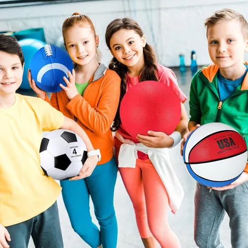 Vista 7 de Deekin Juego de 4 pelotas deportivas para niños y adolescentes, incluye tamaño oficial de baloncesto, fútbol, fútbol, patio de recreo, pelota