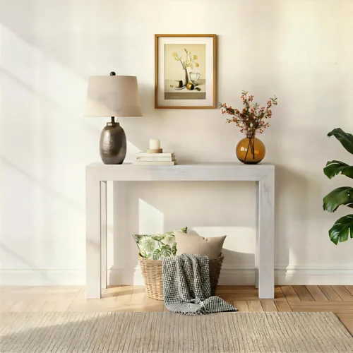 Vista 16 de Plank+Beam Mesa consola moderna de madera maciza, 46 pulgadas, mesa de sofá, mesa de entrada estrecha para pasillo, detrás del sofá, sala de estar