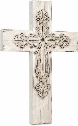 Vista 10 de Comfy Hour - Decoración de pared cruzada de 13 pulgadas, cruz de pared en capas, tono cobre Wall crosses for home decor, large decorative cross
