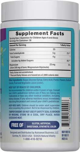 Vista 2 de Natural Vitality Kids Calm Gomitas de glicinato de magnesio Sabor a uva agria Suplemento sin OMG, vegano y sin gluten 60