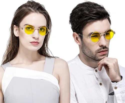 Vista 2 de AIEYEZO Gafas de sol redondas steampunk Circle Lennon Hippie, marco de metal, lente de bloqueo UV 100%