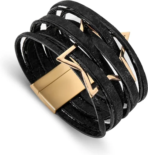 Vista 39 de Fesciory - Pulsera de leopardo para mujer, estilo bohemio de cuero multicapa con perlas de cristal