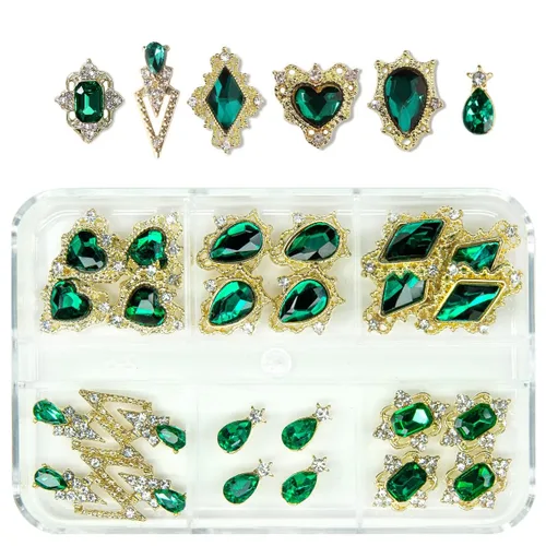 Vista 25 de 24 piezas de piedras brillantes negras para uñas, dijes de uñas de lujo, dijes de corazón negro de jet para uñas, gemas grandes de 3D para uñas