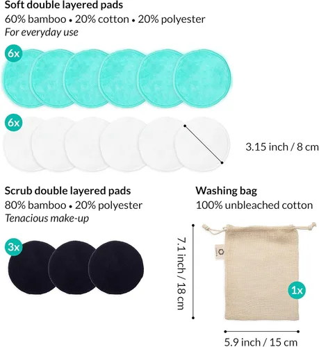 Vista 4 de Almohadillas reutilizables para remover maquillaje Discos de algodón ecológicos y sin desperdicio Productos de belleza 15 almohadillas