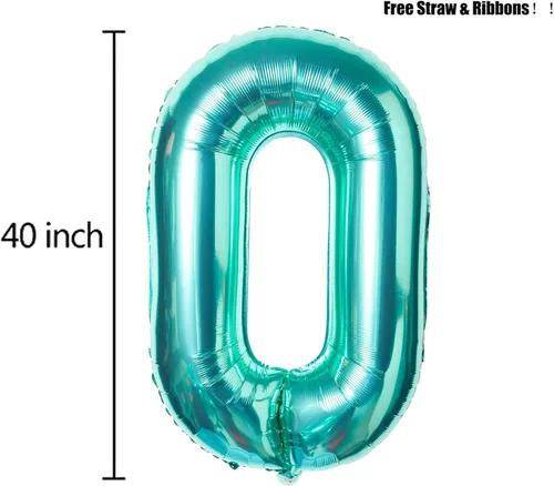 Vista 2 de Globos digitales gigantes de 40 pulgadas, color azul turquesa, globos gigantes de Mylar para baby shower, fiesta temática de sirena oceánica