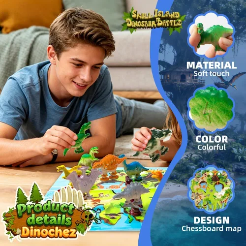 Vista 4 de Dinochez - Juego de ajedrez de dinosaurio, 20 piedras de dinosaurio y bolsa de almacenamiento portátil, juegos de mesa de estrategia