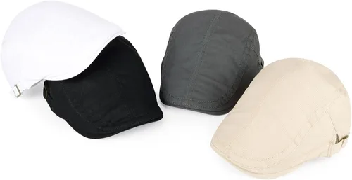 Vista 5 de 3 piezas de gorra Newsboy de algodón para hombre, gorra plana ajustable genial