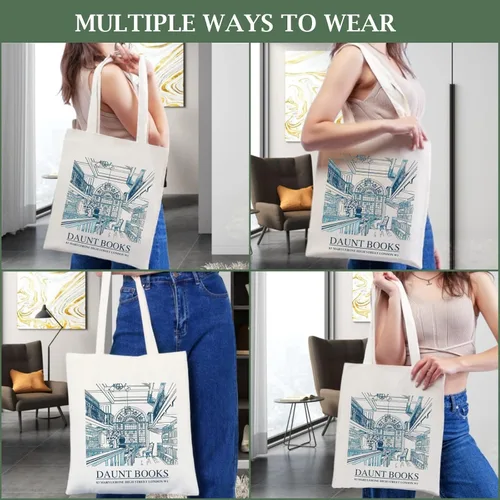 Vista 5 de Andeiltech Canvas Tote Bag Aesthetic Cute Vintage Tote Bags Book Shoulder bag Gifts Reusable Grocery Bags for Women