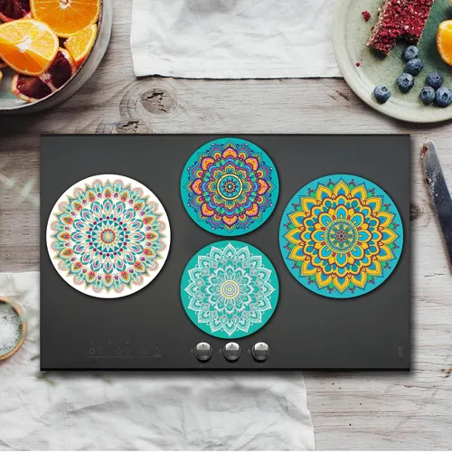 Vista 3 de Nordics - Juego de 4 fundas para quemadores de flores étnicas bohemias, estilo rústico, arte floral indio, patrón geométrico abstracto, quemador