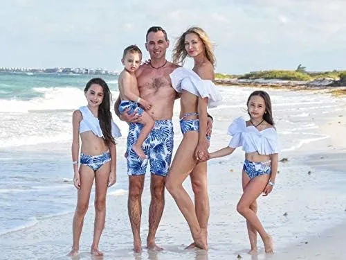 Vista 6 de IFFEI - Conjunto de bikini de dos piezas traje de baño a juego para la familia trajes de baño Mommy and Me mami y yo con volantes y estampados