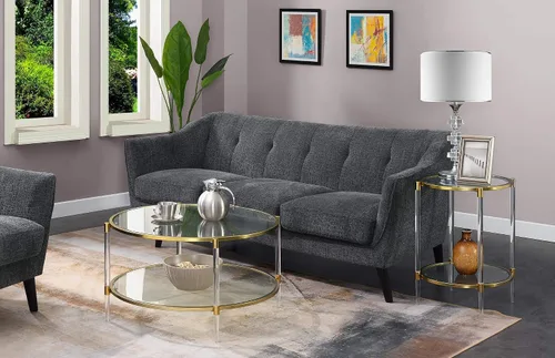 Vista 6 de Convenience Concepts Royal Crest - Mesa auxiliar de cristal acrílico de 2 niveles, vidrio/dorado