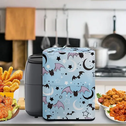 Vista 6 de Gomyblomy Funda para electrodomésticos pequeños con diseño de murciélagos, protector de freidora de aire lavable con tema de Halloween, protector