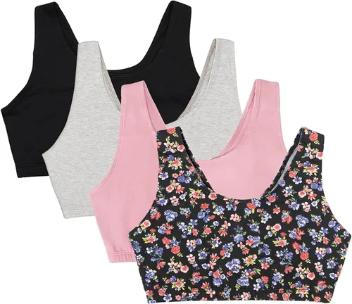 Vista 20 de Fruit of the Loom Sujetador deportivo de algodón sin aros para mujer Negro/Blanco/Gris Jaspeado