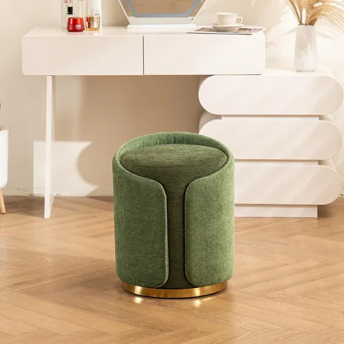 Vista 9 de Taburete Giratorio de Tocador con Base Dorada Cómoda Silla de Tocador Taburete Redondo Moderno para Tocador de Maquillaje Otomana de Tocador Beige