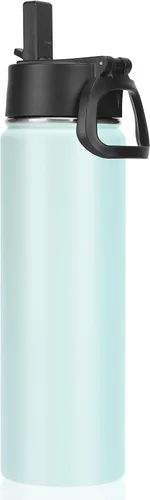 Vista 12 de Neihepal Botellas de agua aisladas de 22 onzas con tapa con popote a prueba de fugas, botella de agua de acero inoxidable de doble pared de boca