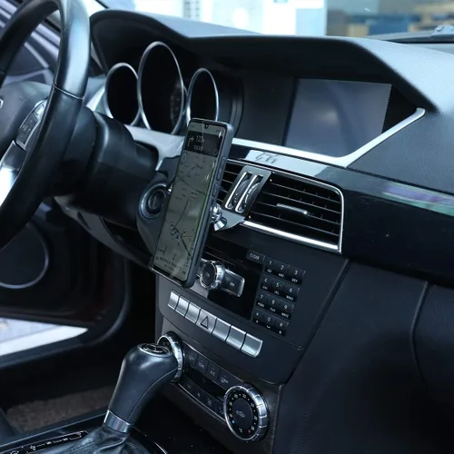 Vista 5 de Soporte para teléfono móvil de aleación de aluminio negro en la rejilla central del aire del automóvil, accesorios para Mercedes Benz Clase C W204